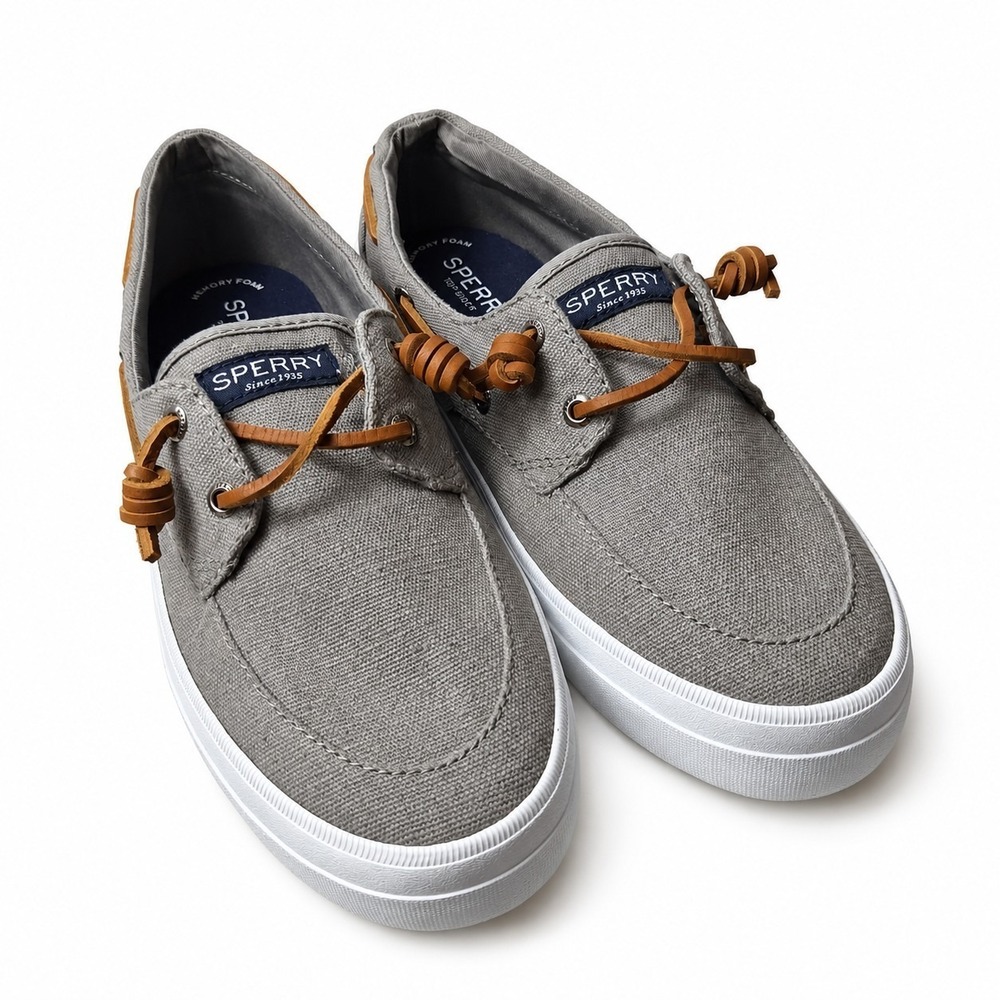 SPERRY Top-Sider Crest Vibe Boat Shoe Womens Sz 9 Gray Brown Leather Lace NWOB
